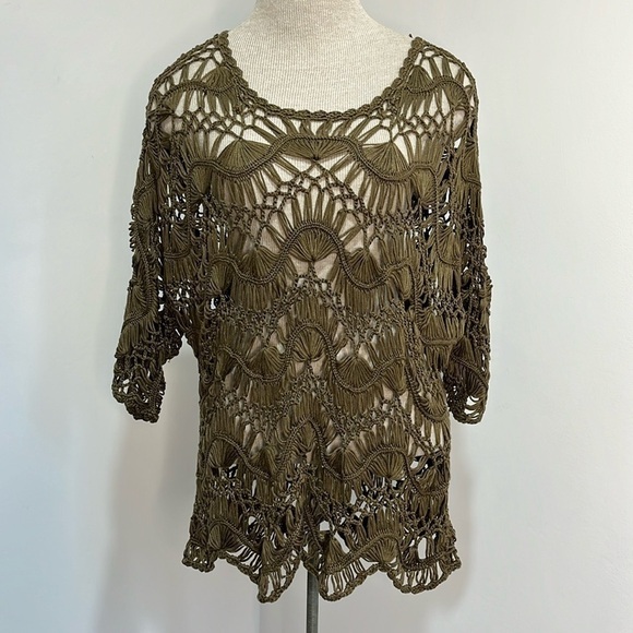 Lisa International Womens Open Loose Knit Sweater Top Brown Festival Boho PL - Picture 3 of 14